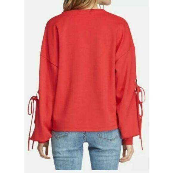 Velvet Heart Red Pullover Sweatshirt Grommet Lace Up Cut out Sleeve NEW Small - Picture 2 of 7